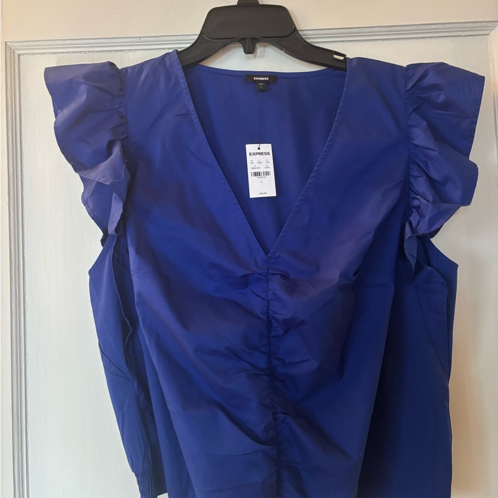 Express Women's Blue Ruffle Sleeve Top